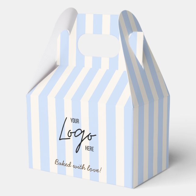 Business Logo Cute Blue Stripes Cookie Favour Box (Back)