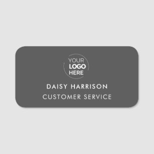 Business Logo Dark Grey Modern Employee Staff Name Tag