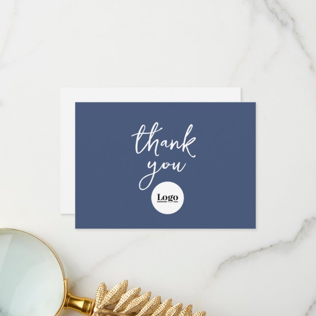 Business Logo Denim Blue Thank You Card (Front/Back In Situ)