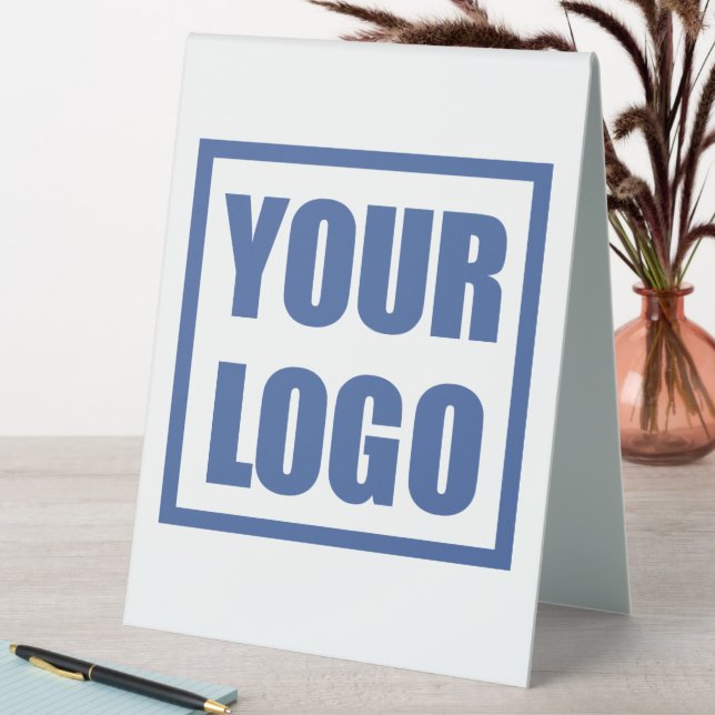 Business Logo Desk Sign Double Sided White (In SItu (Table))