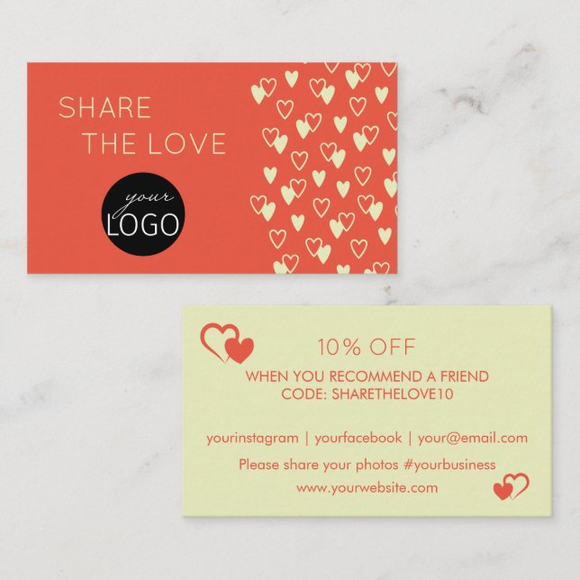 Business Logo Discount Valentine Hearts Business Card (Front/Back)