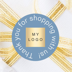 Business logo dusty blue thank you classic round sticker