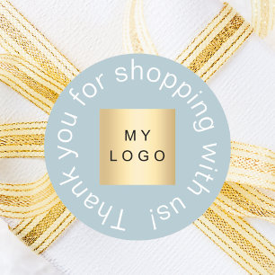 Business logo dusty blue thank you classic round sticker