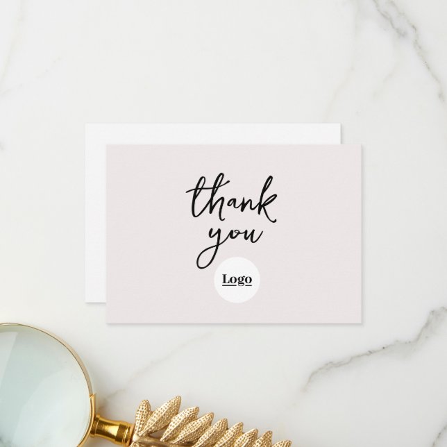 Business Logo Ecru Thank You Card (Front/Back In Situ)