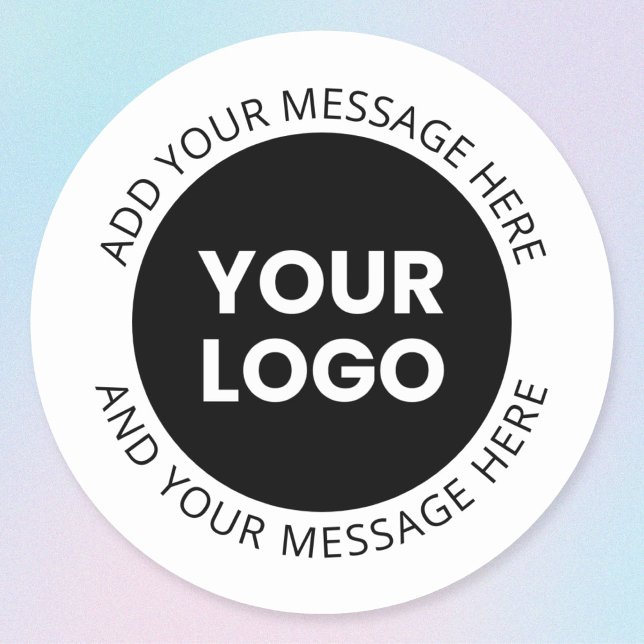 Business Logo & Editable Text  White & Black Classic Round Sticker (Creator Uploaded)