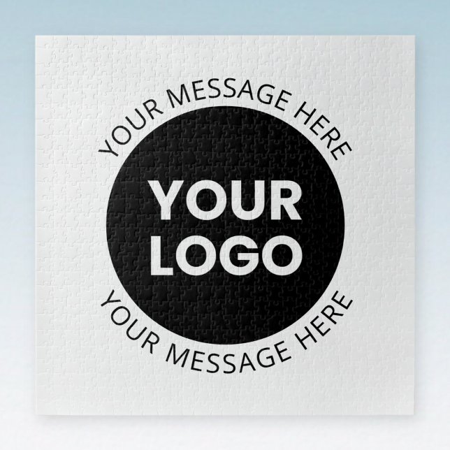 Business Logo & Editable Text  White & Black Jigsaw Puzzle (Creator Uploaded)