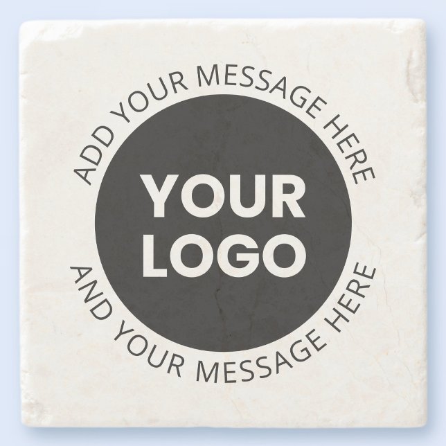 Business Logo & Editable Text  White & Black Stone Coaster (Creator Uploaded)