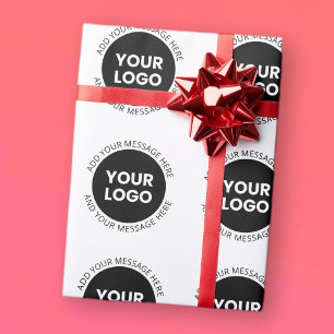 Business Logo & Editable Text  White & Black Wrapping Paper