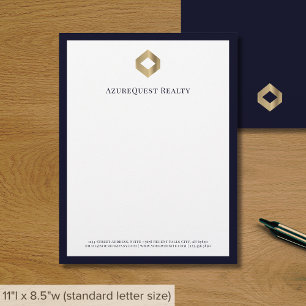 Business Logo Elegant Luxury Navy Border Custom Letterhead