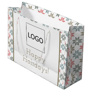 Business Logo Elegant Poinsettia Motif Christmas Large Gift Bag