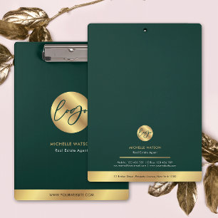 Business Logo Emerald Green & Gold Promotional Clipboard