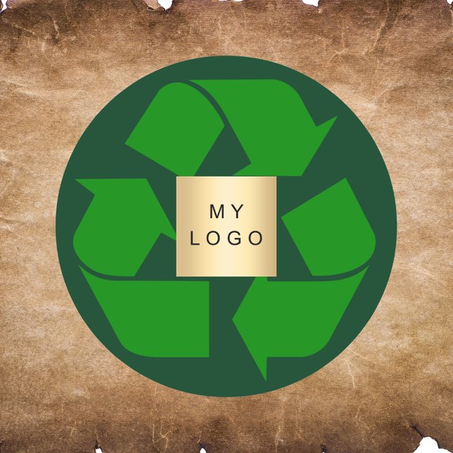Business logo emerald green recyckling symbol classic round sticker (Creator Uploaded)