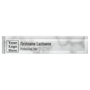 Business Logo Employee Name Job Title Faux Marble Nameplate
