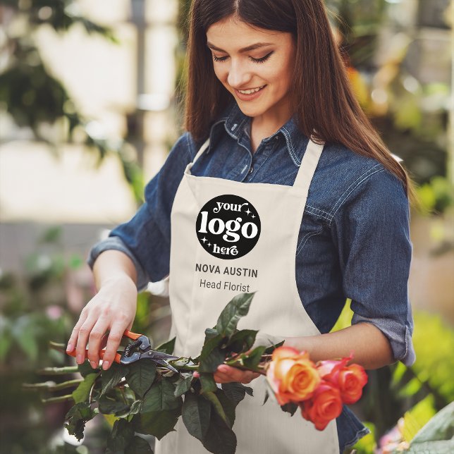 Business Logo Employee Name Job Title Off White  Apron (Creator Uploaded)