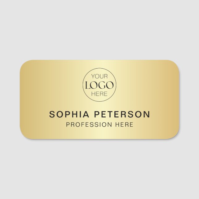 Business Logo Employee Staff Metallic Gold Name Tag (Front)
