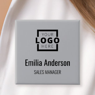 Business Logo Employee Staff Name Badge Grey