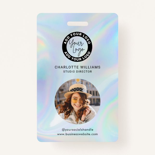 Business Logo Employees Holographic Photo ID ID Badge (Front)
