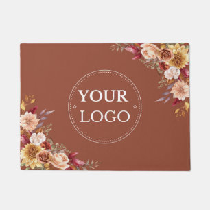 Business Logo Fall Floral Burnt Orange Terracotta Doormat