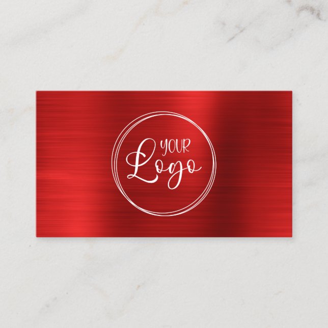 Business Logo Faux Bright Red Ombre Foil Business Card (Front)