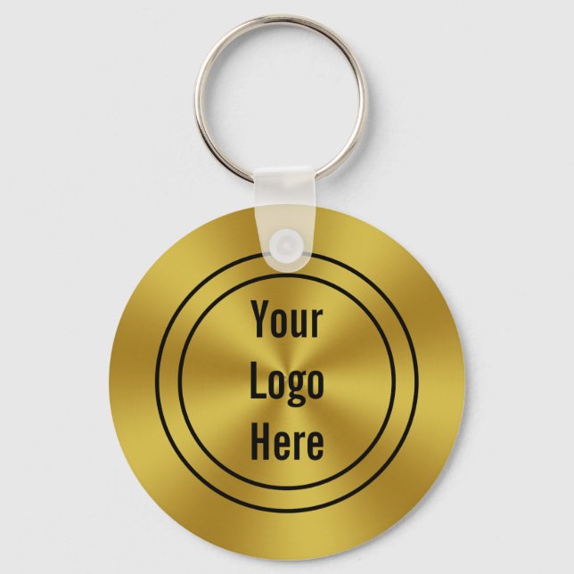 Business Logo Faux Gold Template Key Ring (Front)