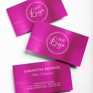 Business Logo Faux Hot Pink Ombre Foil Card