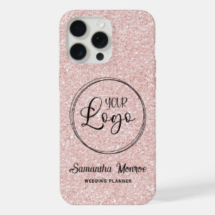 Business Logo Faux Pale Rose Gold Glitter iPhone 15 Pro Max Case