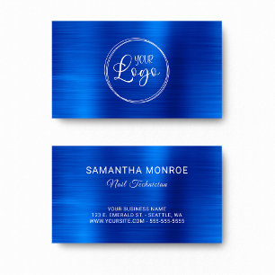 Business Logo Faux Royal Blue Ombre Foil Card