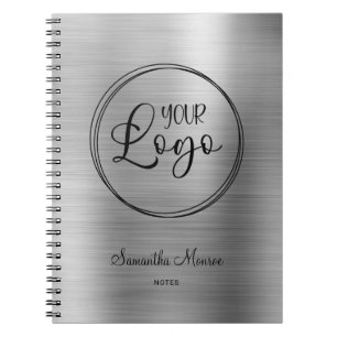 Business Logo Faux Silver Ombre Foil Meeting Notebook
