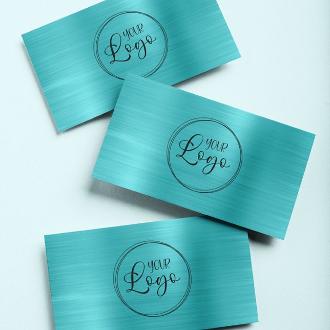 Business Logo Faux Turquoise Blue Ombre Foil Business Card (Modern Logo Business Cards
)