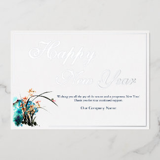 Business Logo Flower Decor Holiday Card 