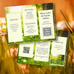 Business Logo Folded Brochure Sunshine Green<br><div class="desc">Business brochure to customise on both sides and fold into thirds. The nature theme background is green grass with flowers and sunshine. All text is dark purple. Each side of this 8x11 inch size paper has three staggered sections with text templates. Also add a logo, QR code, and / or...</div>