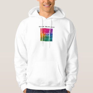 Business Logo Front Design Employee Men's White Hoodie
