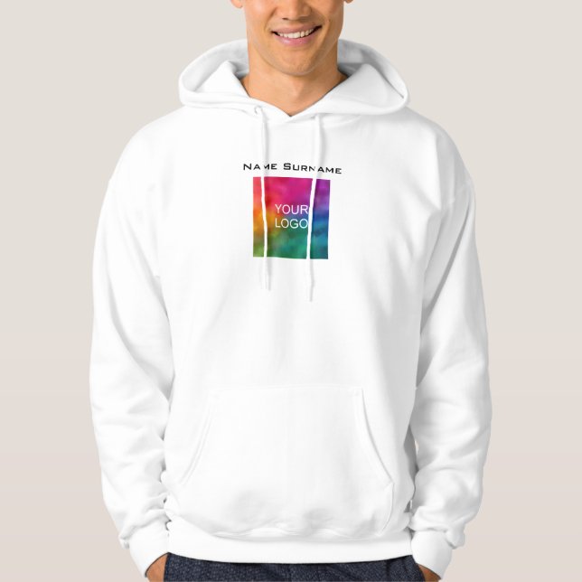 Business Logo Front Design Employee Men's White Hoodie (Front)