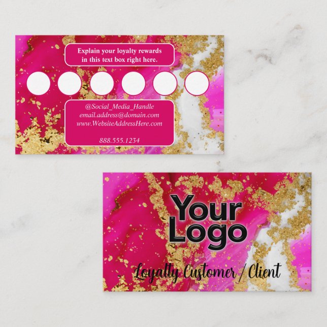 Business Logo Gold Elegance Pink Geode  Enclosure Card (Front/Back)