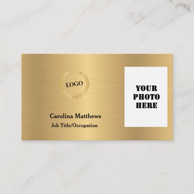 Business Logo Gold Photo Business Card (Front)