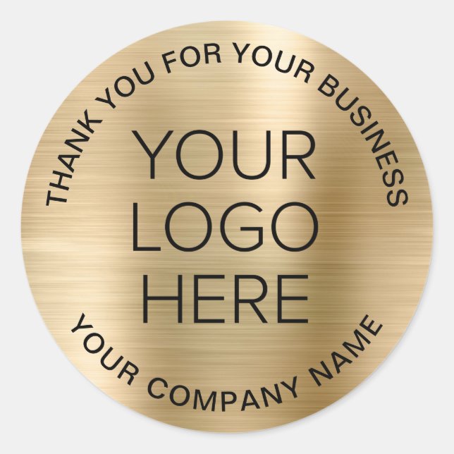 Business Logo Gold Thank You Classic Round Sticker (Front)