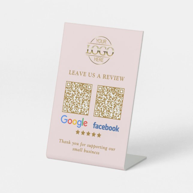 Business Logo Google & Facebook Reviews QR Code Pedestal Sign (Front)
