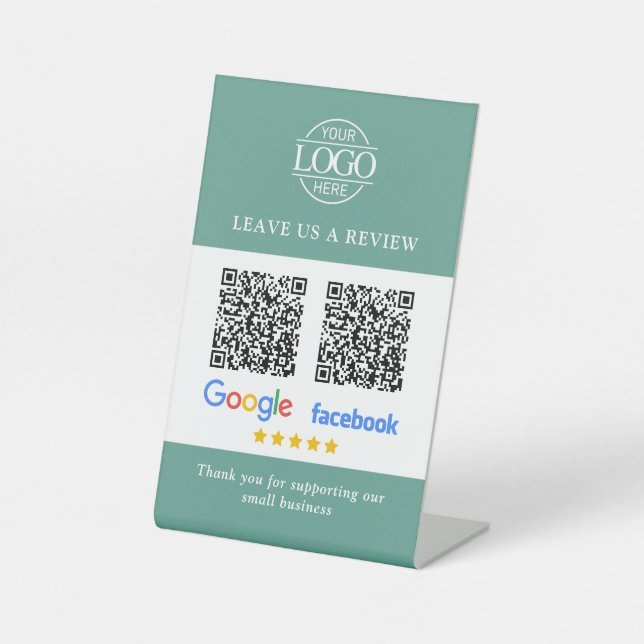Business Logo Google & Facebook Reviews QR Code Pedestal Sign (Front)