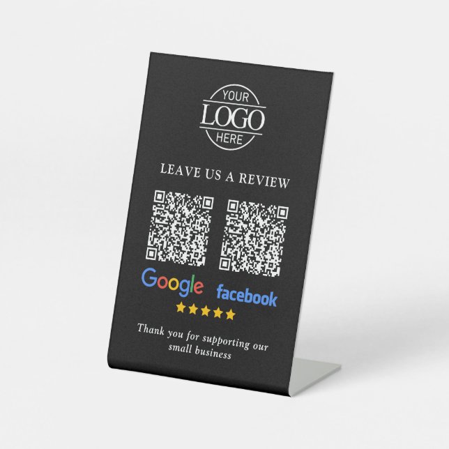Business Logo Google & Facebook Reviews QR Code Pedestal Sign (Front)
