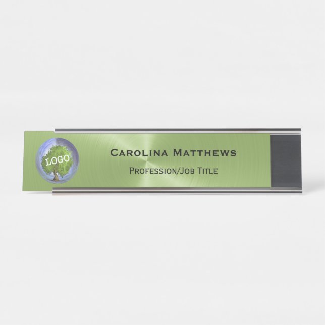 Business Logo Green Changeable Desk Name Plate (Front)