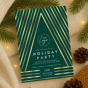 Business Logo Green & Gold Christmas Staff Party Invitation