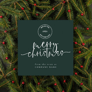 Business Logo Green Merry Christmas Square Holiday Card