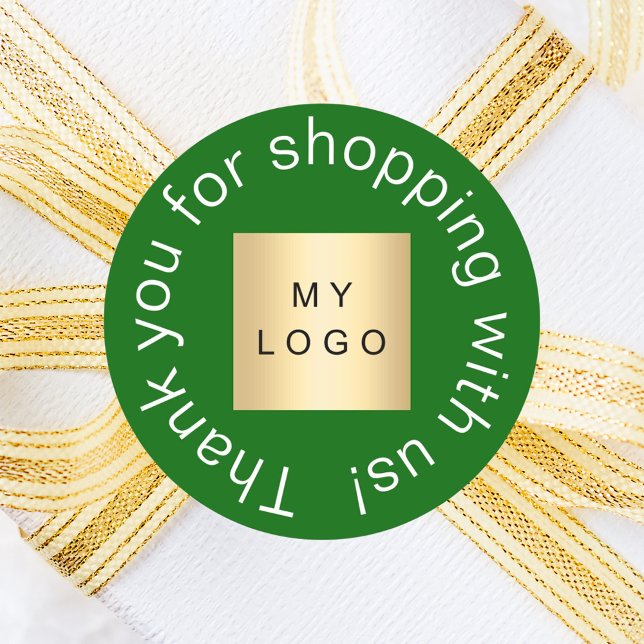 Business logo green thank you for shopping classic round sticker (Creator Uploaded)
