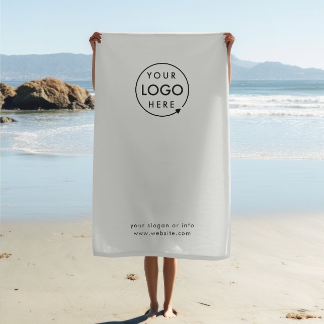 Business Logo | Grey Minimalist Promotional Swag Beach Towel (Simple company branded beach towels for small business gifting, travel events & promotional swag.)