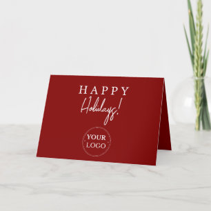 Business Logo Happy Holidays Red Holiday Card