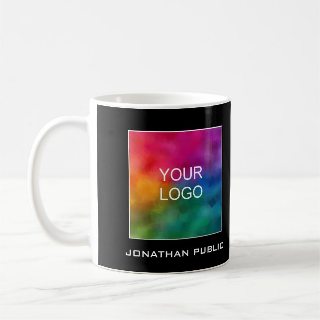 Business Logo Here Add Name Text Customise Modern Coffee Mug (Left)