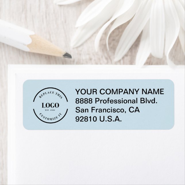 Business logo here Custom Corporate Blue Return Address Label (Insitu)