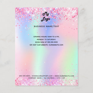 Business logo holographic blush pink glitter flyer