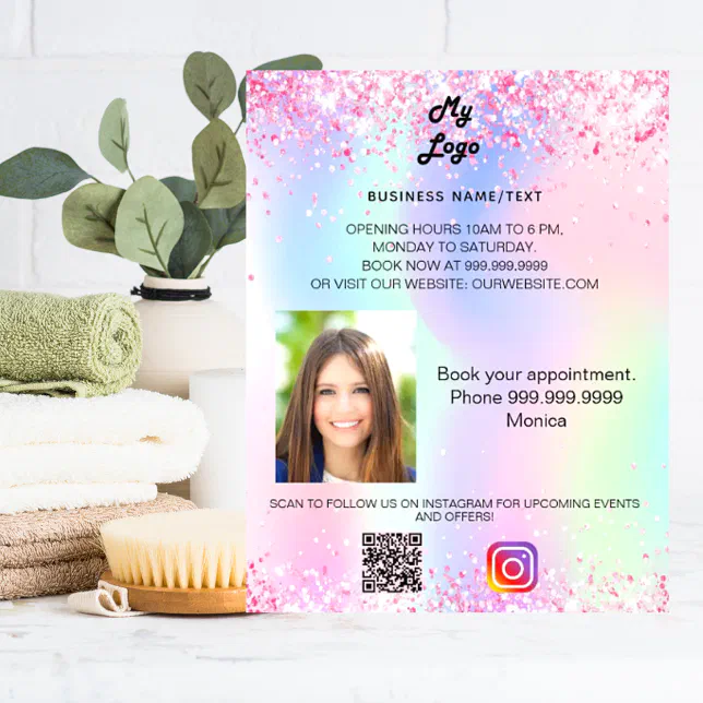 Business logo holographic photo qr code instagram flyer | Zazzle