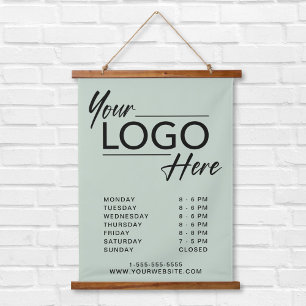 Business Logo Hours Open Sage Green Hanging Tapestry